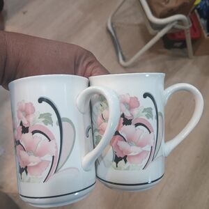 Sango White and Pink Floral Mugs
